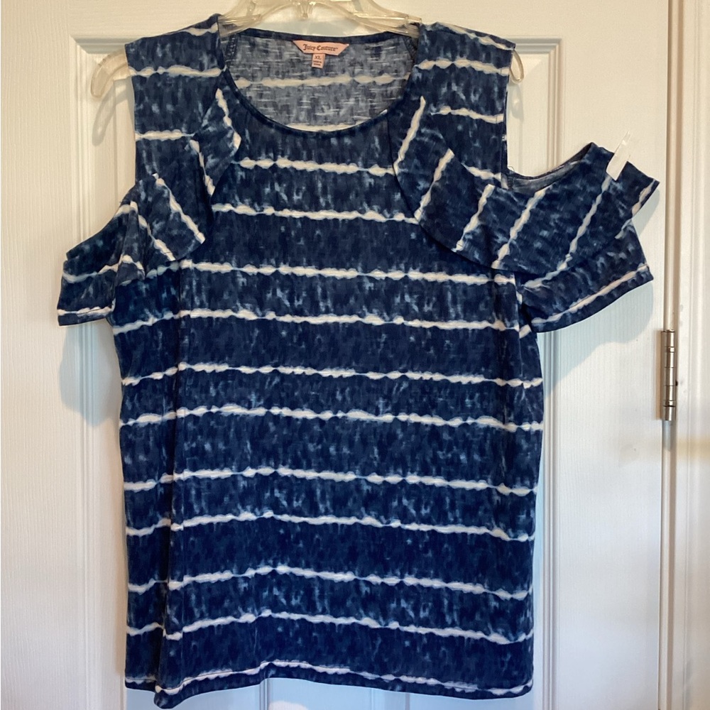 Juicy Couture Blue Tie-Dye Cold Shoulder Tee